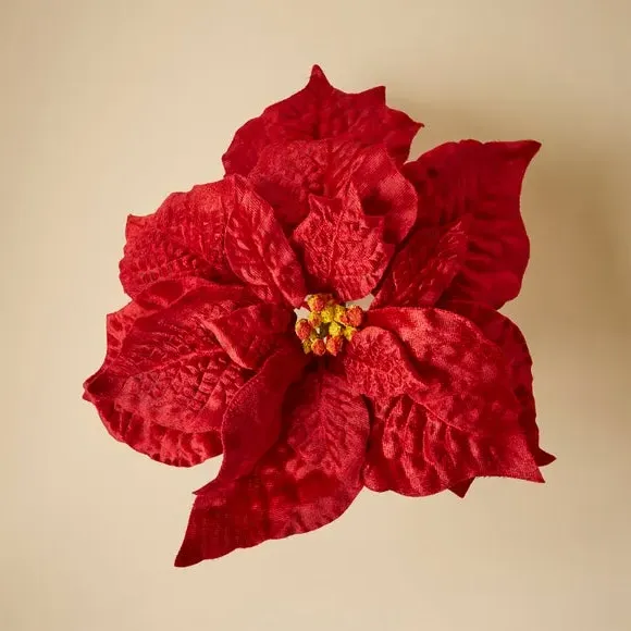 Artificial Poinsettia Clip - Red, Velvet