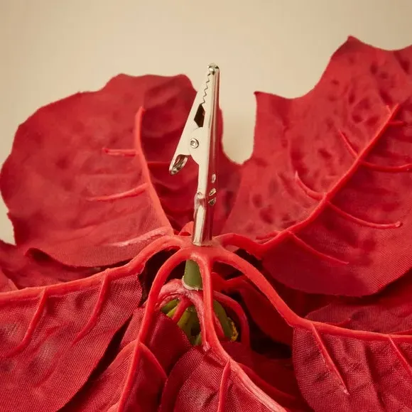Artificial Poinsettia Clip - Red, Velvet