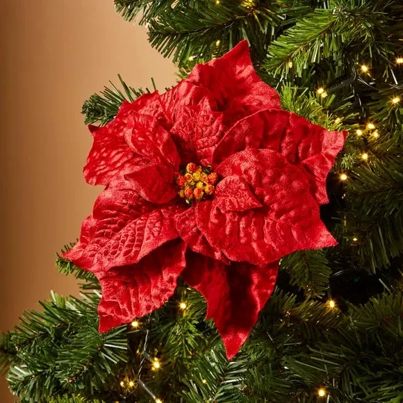 Artificial Poinsettia Clip - Red, Velvet image