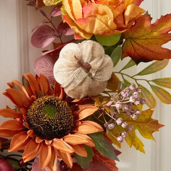 Artificial Pumpkin Sunflower Wreath - Orange