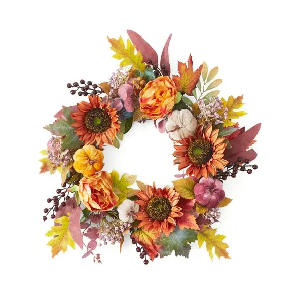 Artificial Pumpkin Sunflower Wreath - Orange