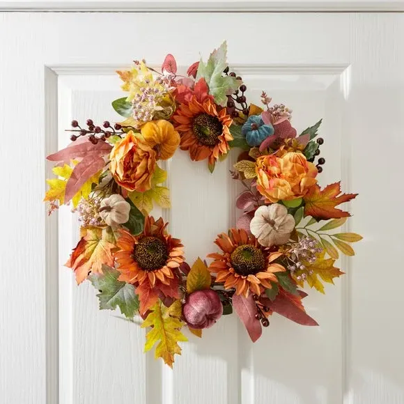 Artificial Pumpkin Sunflower Wreath - Orange image
