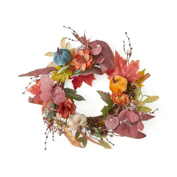 Artificial Pumpkin Wreath - Orange