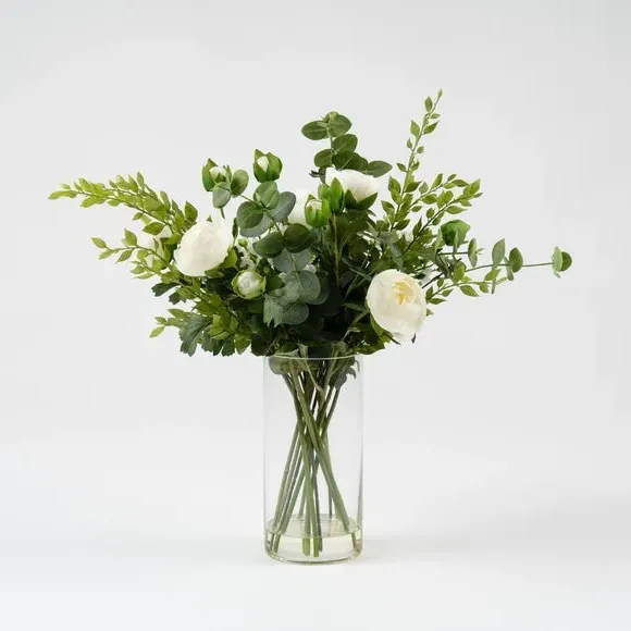 Artificial Ranunculus Bouquet - Green, Glass