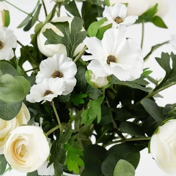 Artificial Ranunculus Bouquet - Green, Glass
