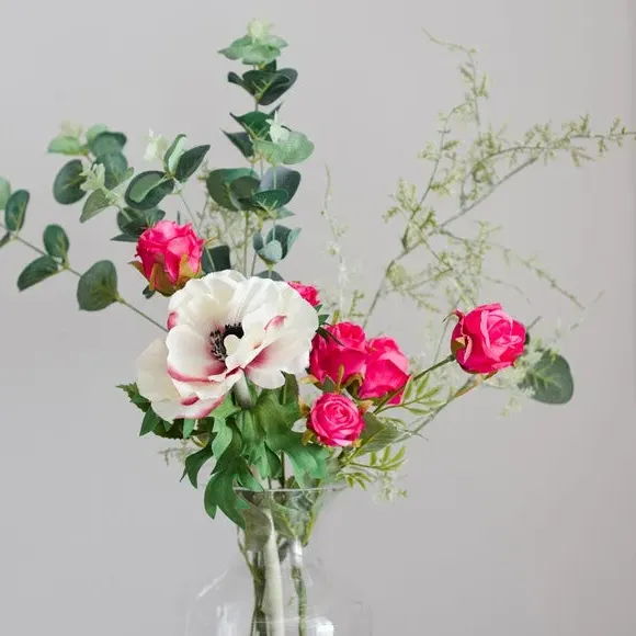 Artificial Rose & Anemone Bouquet - Pink