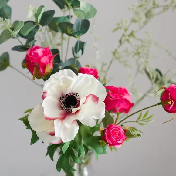 Artificial Rose & Anemone Bouquet - Pink