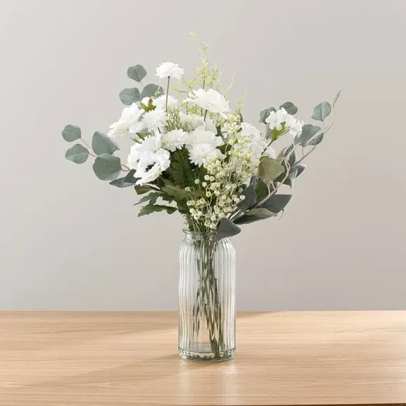 Artificial Rose Bouquet Gift Set - White, Glass