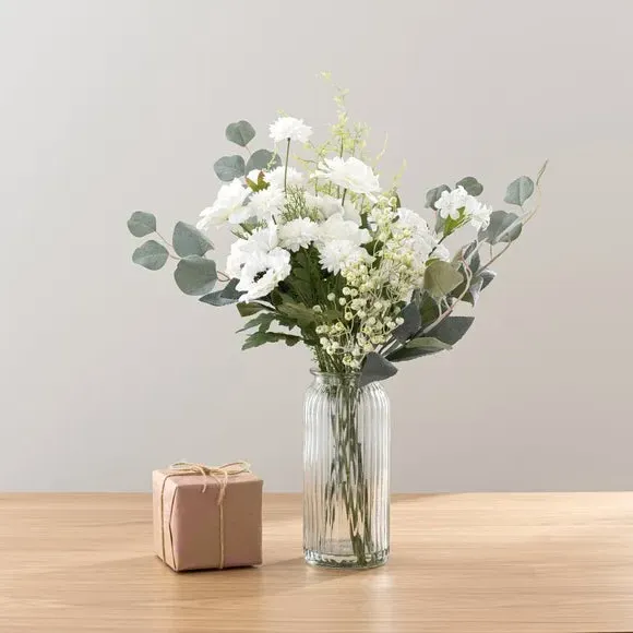 Artificial Rose Bouquet Gift Set - White, Glass