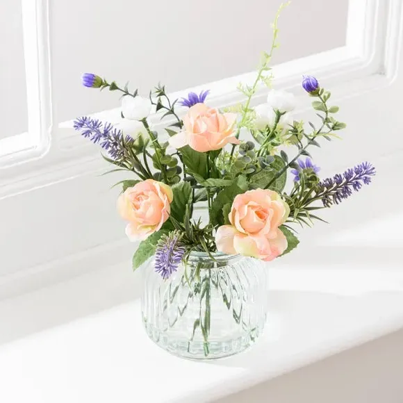 Artificial Rose Bouquet in Vase - Multicolor