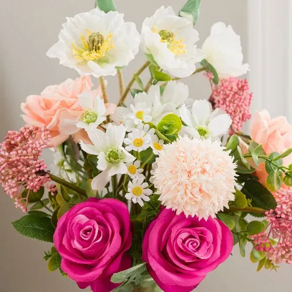 Artificial Rose Bouquet in Vase - Pink, Glass