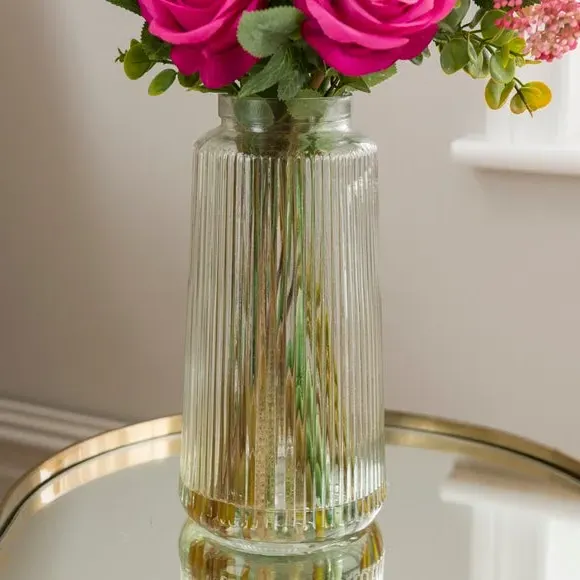 Artificial Rose Bouquet in Vase - Pink, Glass