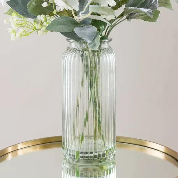 Artificial Rose Bouquet in Vase - White, Glass