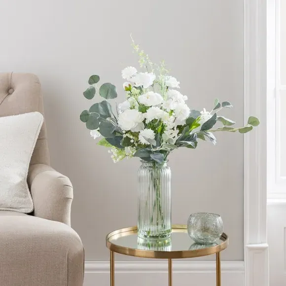 Artificial Rose Bouquet in Vase - White, Glass image