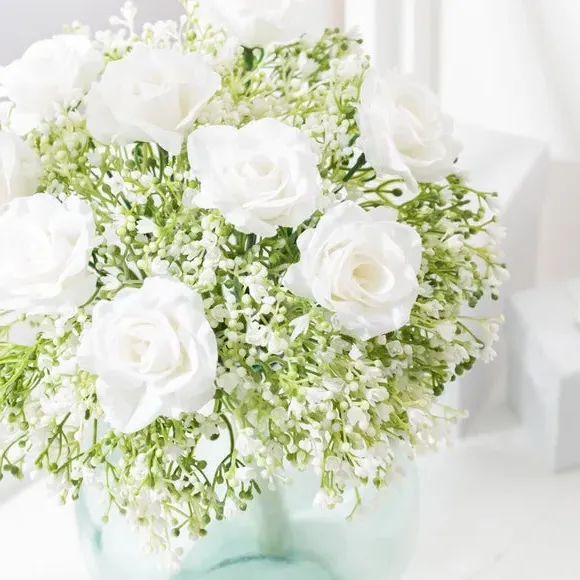 Artificial Rose Bouquet - Off-White, Silk