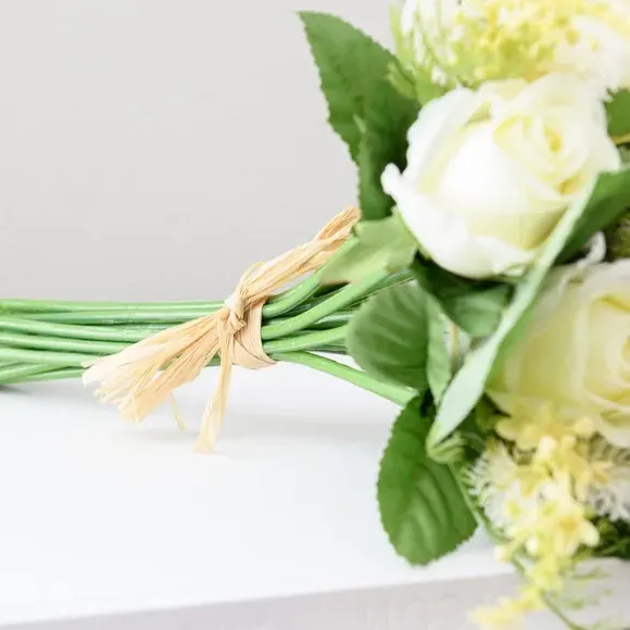 Artificial Rose Bouquet with Heather - Cream