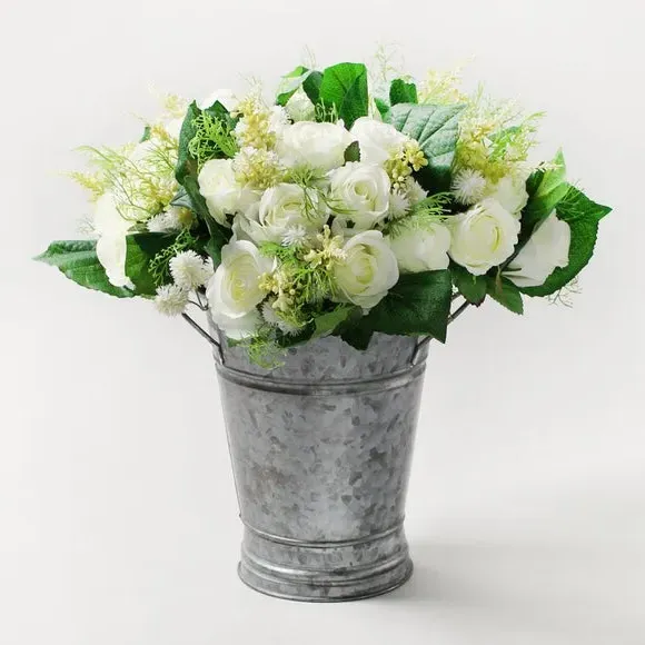 Artificial Rose Bouquet with Heather - Cream