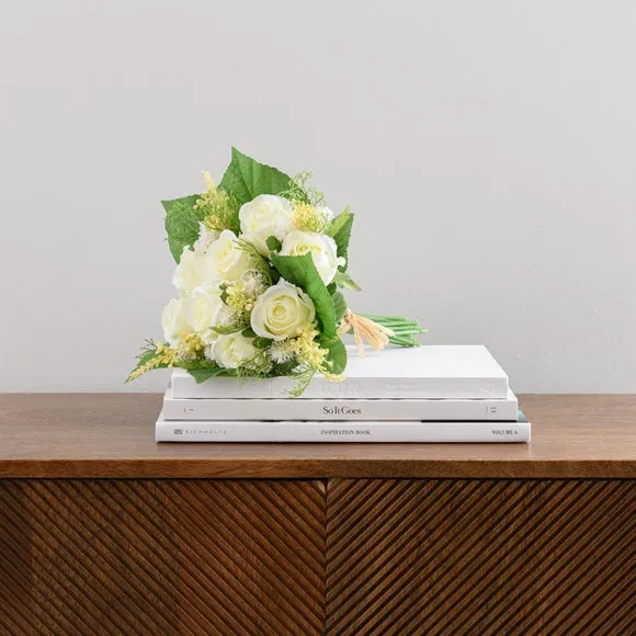 Artificial Rose Bouquet with Heather - Cream