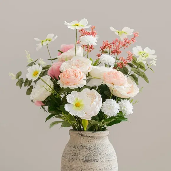 Artificial Rose Bouquet with Vase - Pink, Resin