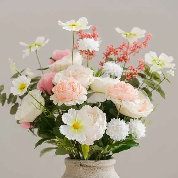 Artificial Rose Bouquet with Vase - Pink, Resin
