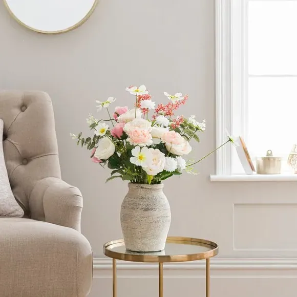 Artificial Rose Bouquet with Vase - Pink, Resin
