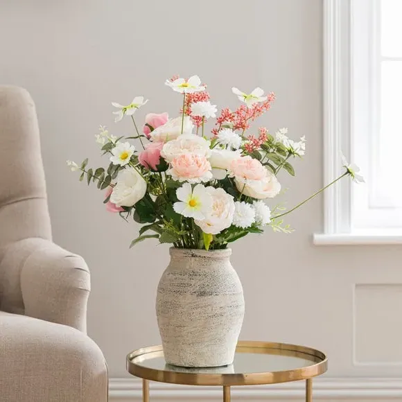 Artificial Rose Bouquet with Vase - Pink, Resin image