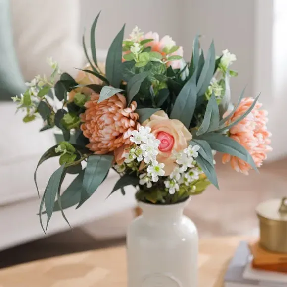 Artificial Rose & Chrysanthemum Bouquet - Orange