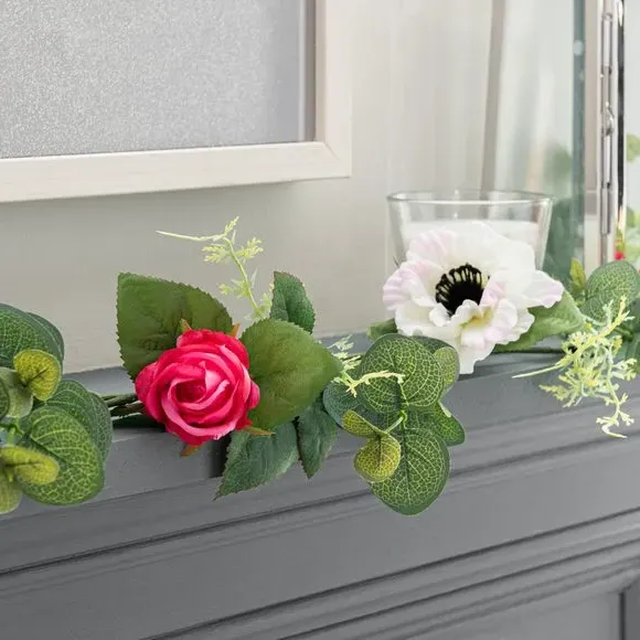 Artificial Rose Garland - Pink White, Fabric