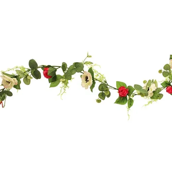 Artificial Rose Garland - Pink White, Fabric