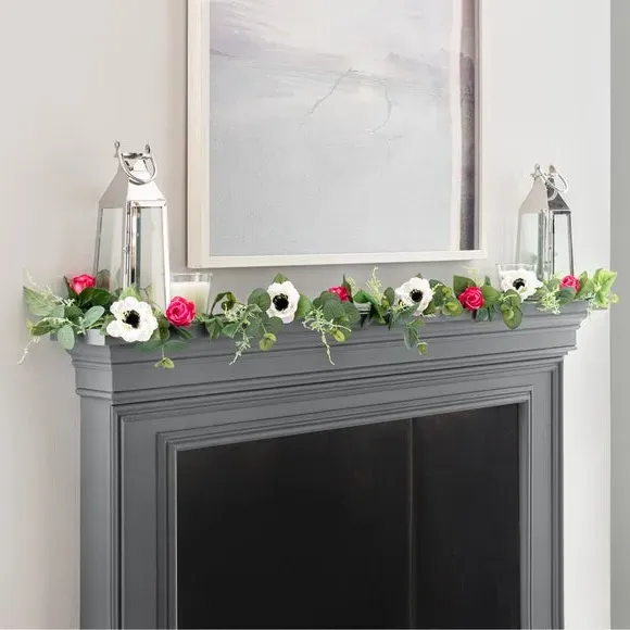 Artificial Rose Garland - Pink White, Fabric image