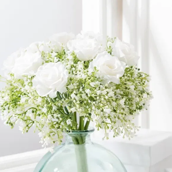 Artificial Rose & Gypsophila Stems - Cream