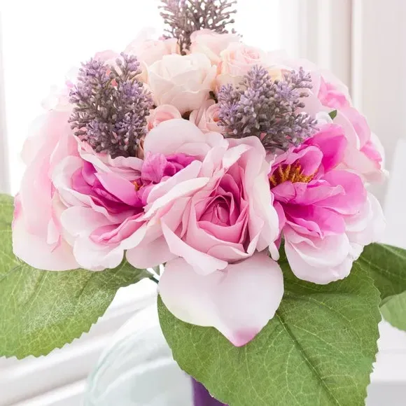 Artificial Rose Peony Bouquet - Pink, Silk