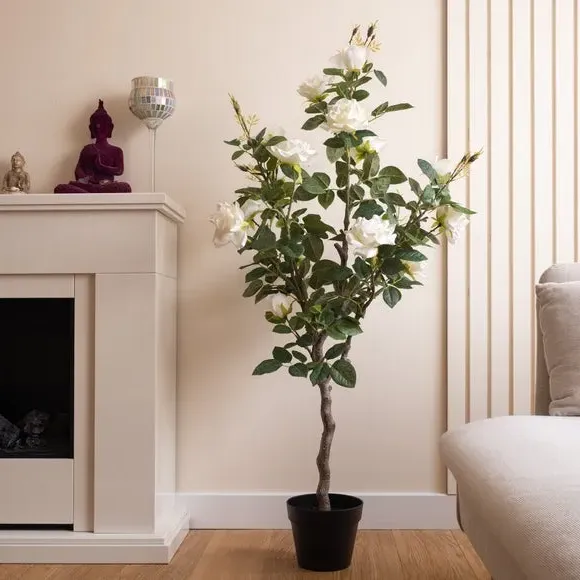 Artificial Rose Tree - White, Plastic image