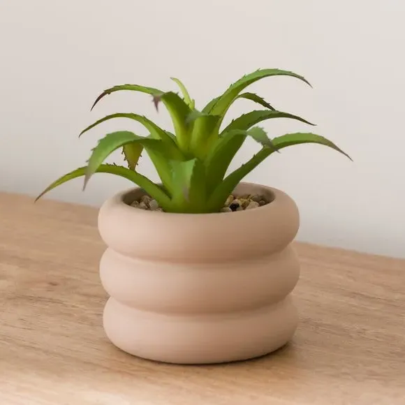 Artificial Succulent in Ridged Pot - Taupe