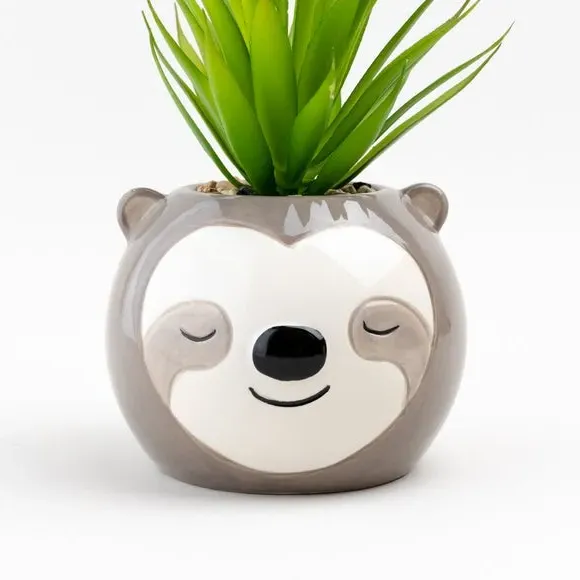 Artificial Succulent in Sloth Pot - Brown, Ceramic