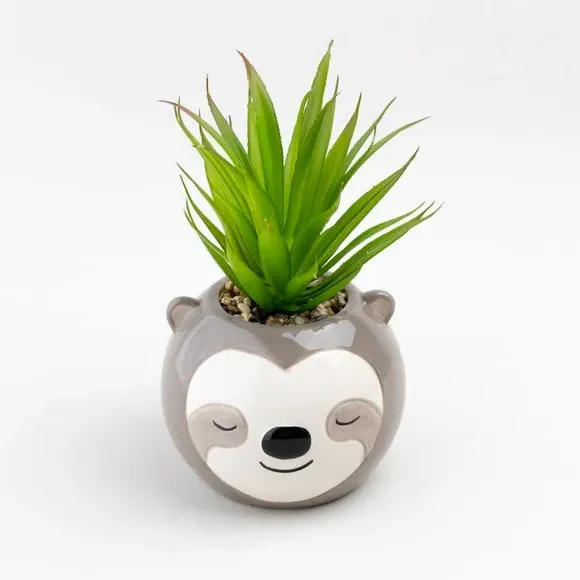 Artificial Succulent in Sloth Pot - Brown, Ceramic