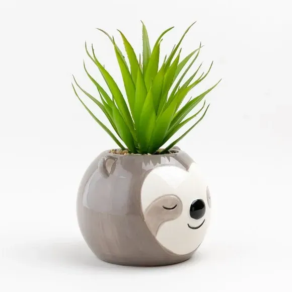 Artificial Succulent in Sloth Pot - Brown, Ceramic