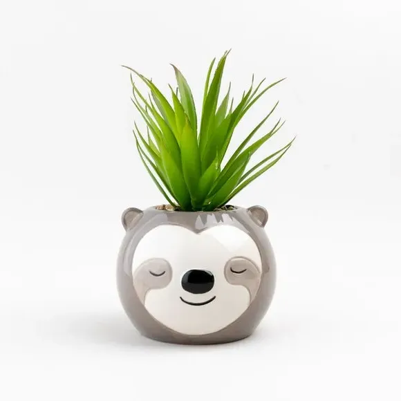 Artificial Succulent in Sloth Pot - Brown, Ceramic image