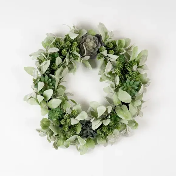 Artificial Succulent Wreath - Green