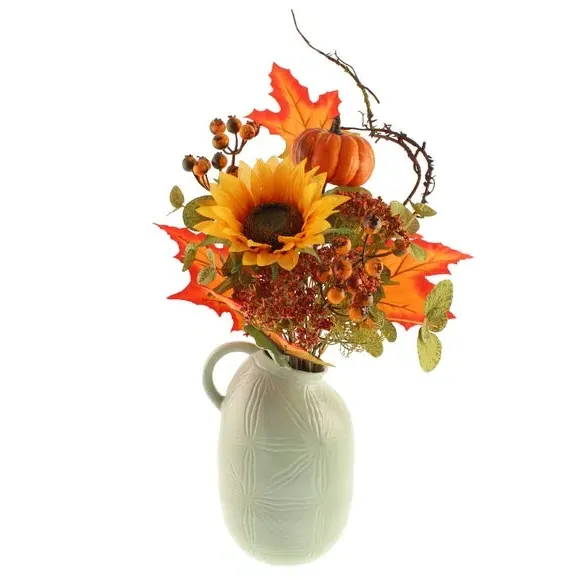 Artificial Sunflower Bouquet - Orange, Ceramic