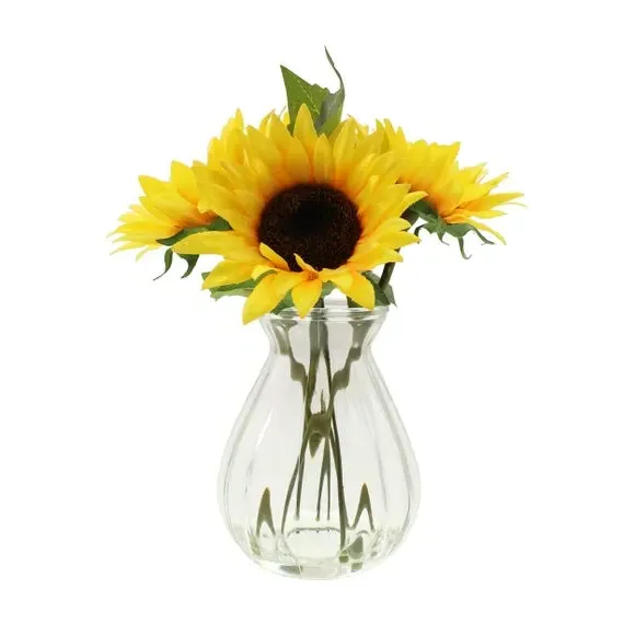 Artificial Sunflower Bouquet - Yellow, Glass Vase