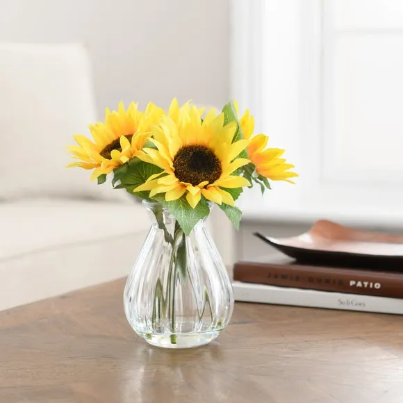 Artificial Sunflower Bouquet - Yellow, Glass Vase image