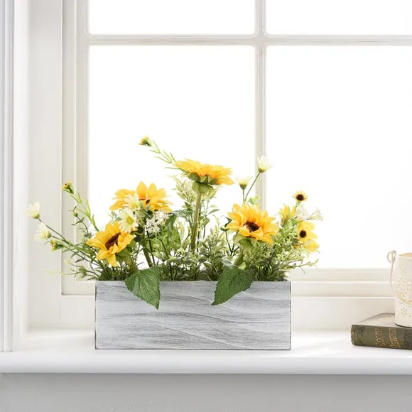 Artificial Sunflower Bouquet - Yellow, Wood Pot image