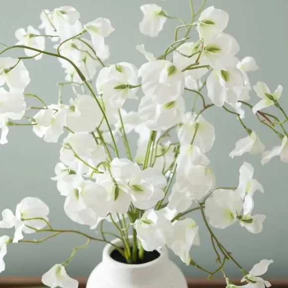 Artificial Sweetpea Arrangement - White, Ceramic