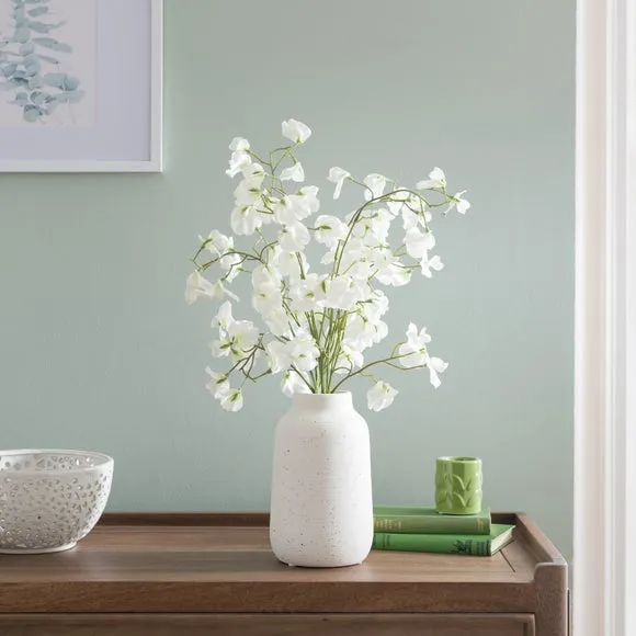 Artificial Sweetpea Arrangement - White, Ceramic image