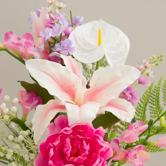 Artificial Tiger Lily Bouquet - Pink, Glass Vase