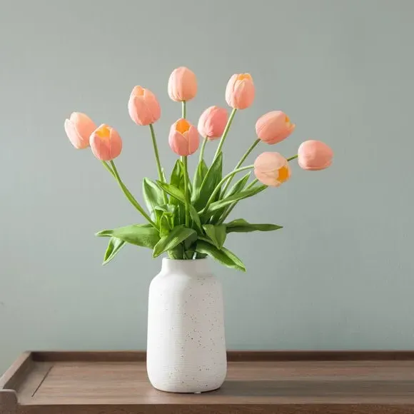 Artificial Tulip Arrangement - Orange, Ceramic