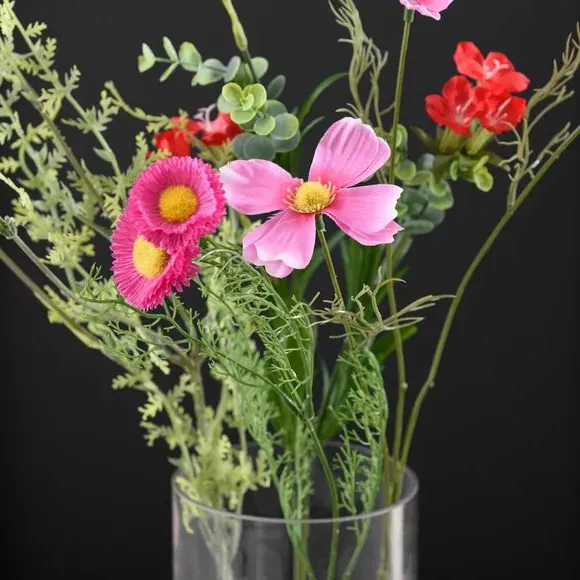 Artificial Wildflower Bouquet - Pink Red, Glass
