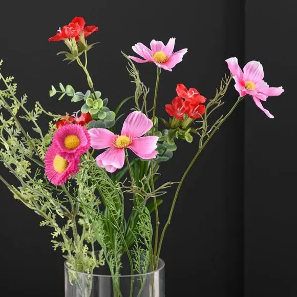Artificial Wildflower Bouquet - Pink Red, Glass