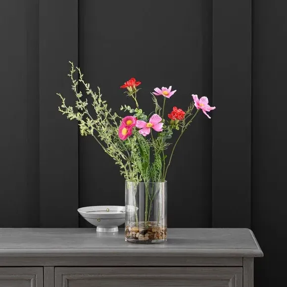 Artificial Wildflower Bouquet - Pink Red, Glass image